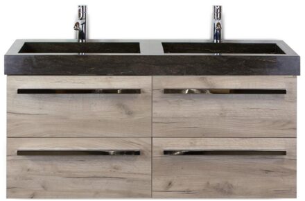 Seville Badmeubelset 120 cm - 4 Laden Craft Oak - Wastafel Lucca Dubbel