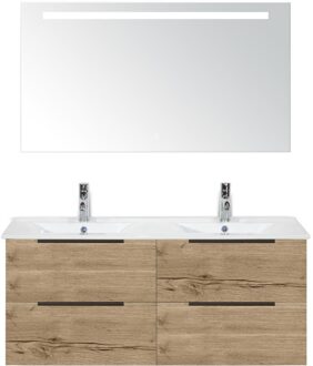 Seville Badmeubelset 120 cm - 4 Laden Natuur Eik Edge - Wastafel Enjoy Dubbel met Sence Spiegel