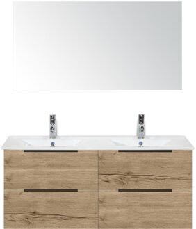 Seville Badmeubelset 120 cm - 4 Laden Natuur Eik Edge - Wastafel Enjoy Dubbel met Spiegel