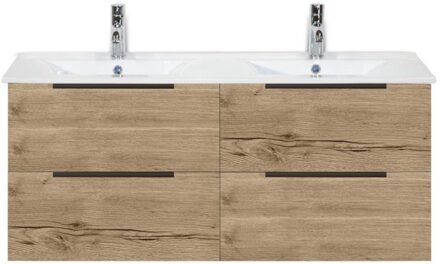 Seville Badmeubelset 120 cm - 4 Laden Natuur Eiken Edge Greep - Wastafel Enjoy Dubbel