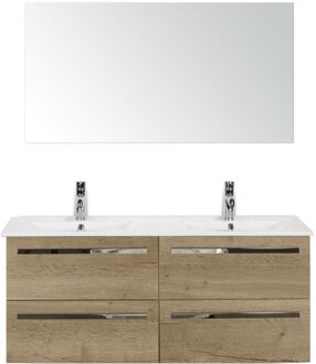 Seville Badmeubelset 120 cm - 4 Laden Natuur Eiken - Keramische Wastafel Wit Enjoy met Spiegel