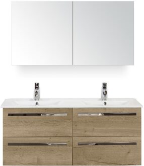 Seville Badmeubelset 120 cm - 4 Laden Natuur Eiken - Keramische Wastafel Wit Enjoy met Spiegelkast