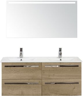 Seville Badmeubelset 120 cm - 4 Laden Natuur Eiken - Wastafel Enjoy Dubbel met Sence Spiegel