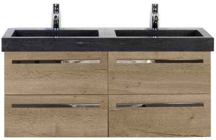 Seville Badmeubelset 120 cm - 4 Laden Natuur Eiken - Wastafel Hardsteen Wit Lucca