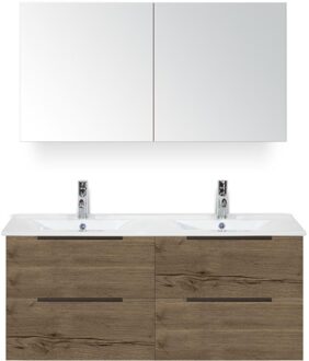 Seville Badmeubelset 120 cm - 4 Laden Tabacco Edge - Wastafel Enjoy Dubbel met Spiegelkast