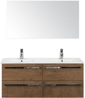 Seville Badmeubelset 120 cm - 4 Laden Tabacco - Keramische Wastafel Wit Enjoy met Spiegel