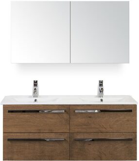 Seville Badmeubelset 120 cm - 4 Laden Tabacco - Keramische Wastafel Wit Enjoy met Spiegelkast