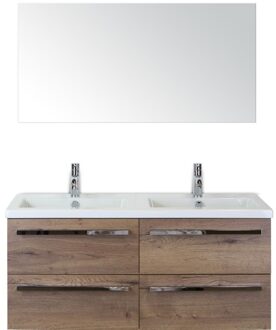 Seville Badmeubelset 120 cm - 4 Laden Tabacco - Wastafel Djazz Dubbel met Spiegel