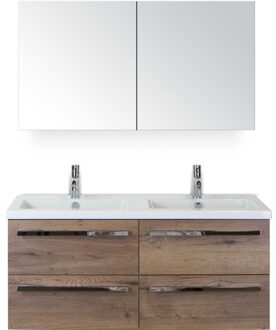 Seville Badmeubelset 120 cm - 4 Laden Tabacco - Wastafel Djazz Dubbel met Spiegelkast