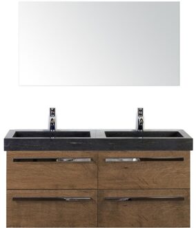 Seville Badmeubelset 120 cm - 4 Laden Tabacco - Wastafel Hardsteen Wit Lucca met Spiegel