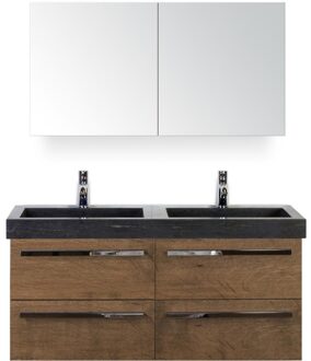 Seville Badmeubelset 120 cm - 4 Laden Tabacco - Wastafel Hardsteen Wit Lucca met Spiegelkast