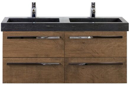 Seville Badmeubelset 120 cm - 4 Laden Tabacco - Wastafel Hardsteen Wit Lucca