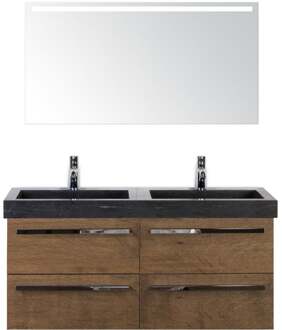 Seville Badmeubelset 120 cm - 4 Laden Tabacco - Wastafel Lucca Dubbel met Sence Spiegel