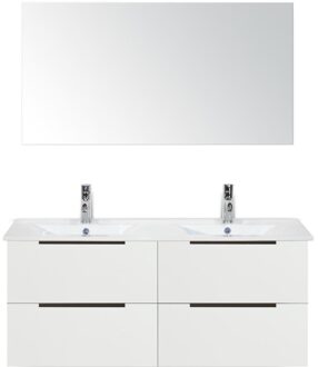 Seville Badmeubelset 120 cm - 4 Laden Wit Hoogglans Edge - Wastafel Enjoy Dubbel met Spiegel