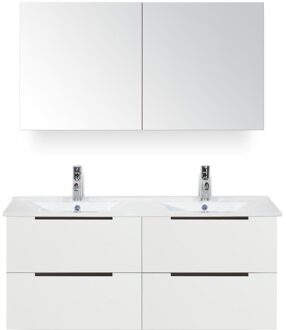 Seville Badmeubelset 120 cm - 4 Laden Wit Hoogglans Edge - Wastafel Enjoy Dubbel met Spiegelkast