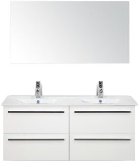 Seville Badmeubelset 120 cm - 4 Laden Wit Hoogglans - Keramische Wastafel Wit Enjoy met Spiegel