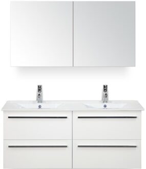 Seville Badmeubelset 120 cm - 4 Laden Wit Hoogglans - Keramische Wastafel Wit Enjoy met Spiegelkast