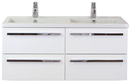 Seville Badmeubelset 120 cm - 4 Laden Wit Hoogglans - Wastafel Djazz Dubbel