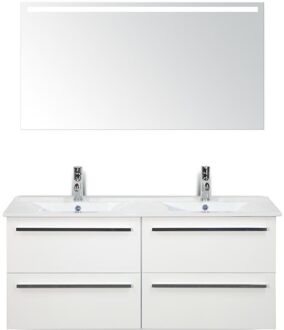 Seville Badmeubelset 120 cm - 4 Laden Wit Hoogglans - Wastafel Enjoy Dubbel met Sence Spiegel