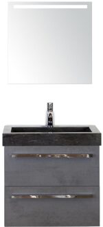 Seville Badmeubelset 60 cm - Beton Antrac - Wastafel Hardsteen Wit Lucca met Sence Spiegel