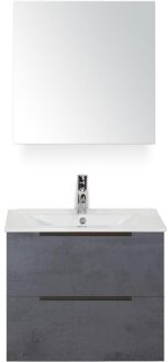 Seville Badmeubelset 60 cm - Beton Antraciet Edge Greep - Wastafel Enjoy met Spiegelkast