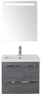 Seville Badmeubelset 60 cm - Beton Antraciet - Keramische Wastafel Wit Djazz met Sence Spiegel