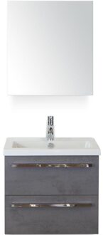 Seville Badmeubelset 60 cm - Beton Antraciet - Keramische Wastafel Wit Djazz met Spiegelkast