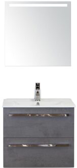 Seville Badmeubelset 60 cm - Beton Antraciet - Keramische Wastafel Wit Enjoy met Sence Spiegel