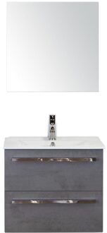 Seville Badmeubelset 60 cm - Beton Antraciet - Keramische Wastafel Wit Enjoy met Spiegel