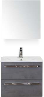 Seville Badmeubelset 60 cm - Beton Antraciet - Keramische Wastafel Wit Enjoy met Spiegelkast