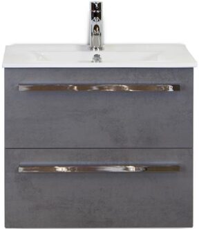 Seville Badmeubelset 60 cm - Beton Antraciet - Keramische Wastafel Wit Enjoy