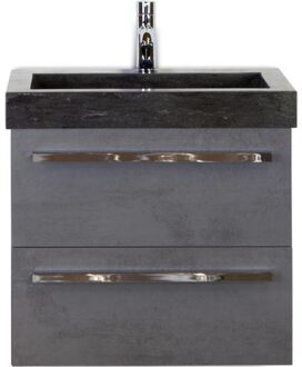 Seville Badmeubelset 60 cm - Beton Antraciet - Wastafel Hardsteen Wit Lucca