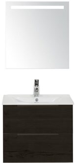 Seville Badmeubelset 60 cm - Black Oak Edge Greep - Wastafel Enjoy met Sence Spiegel