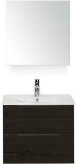 Seville Badmeubelset 60 cm - Black Oak Edge Greep - Wastafel Enjoy met Spiegelkast
