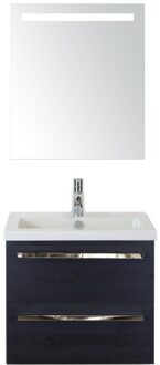 Seville Badmeubelset 60 cm - Black Oak - Keramische Wastafel Wit Djazz met Sence Spiegel