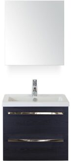 Seville Badmeubelset 60 cm - Black Oak - Keramische Wastafel Wit Djazz met Spiegelkast