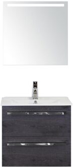 Seville Badmeubelset 60 cm - Black Oak - Keramische Wastafel Wit Enjoy met Sence Spiegel