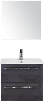 Seville Badmeubelset 60 cm - Black Oak - Keramische Wastafel Wit Enjoy met Spiegel