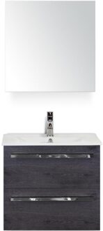 Seville Badmeubelset 60 cm - Black Oak - Keramische Wastafel Wit Enjoy met Spiegelkast