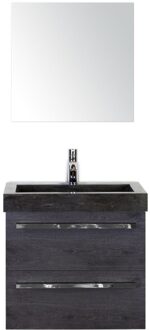 Seville Badmeubelset 60 cm - Black Oak - Wastafel Hardsteen Wit Lucca met Spiegel