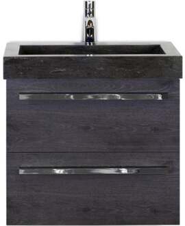 Seville Badmeubelset 60 cm - Black Oak - Wastafel Hardsteen Wit Lucca