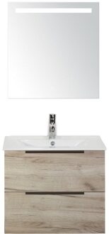 Seville Badmeubelset 60 cm - Craft Oak Edge Greep - Wastafel Enjoy met Sence Spiegel