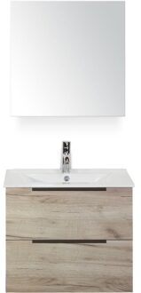 Seville Badmeubelset 60 cm - Craft Oak Edge Greep - Wastafel Enjoy met Spiegelkast