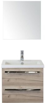 Seville Badmeubelset 60 cm - Craft Oak - Keramische Wastafel Wit Djazz met Spiegel