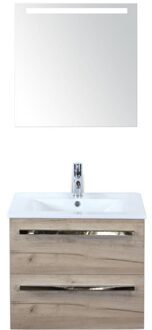 Seville Badmeubelset 60 cm - Craft Oak - Keramische Wastafel Wit Enjoy met Sence Spiegel