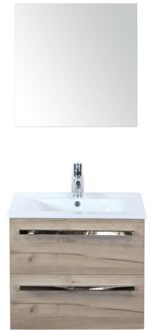 Seville Badmeubelset 60 cm - Craft Oak - Keramische Wastafel Wit Enjoy met Spiegel