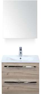 Seville Badmeubelset 60 cm - Craft Oak - Keramische Wastafel Wit Enjoy met Spiegelkast