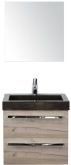 Seville Badmeubelset 60 cm - Craft Oak - Wastafel Hardsteen Wit Lucca met Spiegel