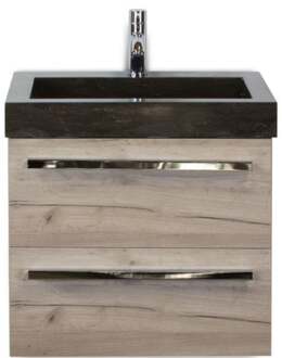 Seville Badmeubelset 60 cm - Craft Oak - Wastafel Hardsteen Wit Lucca