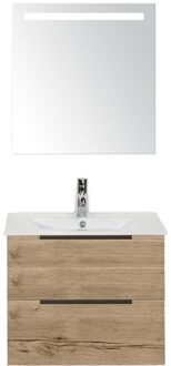 Seville Badmeubelset 60 cm - Natuur Eiken Edge Greep - Wastafel Enjoy met Sence Spiegel
